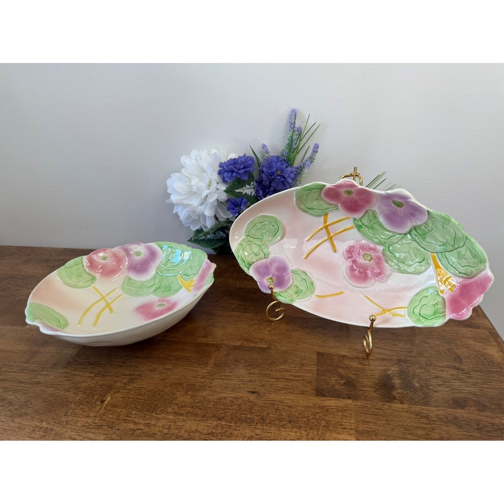 Vintage Samford Ware Majolica Floral Serving Bowls – England Ceramic Pottery